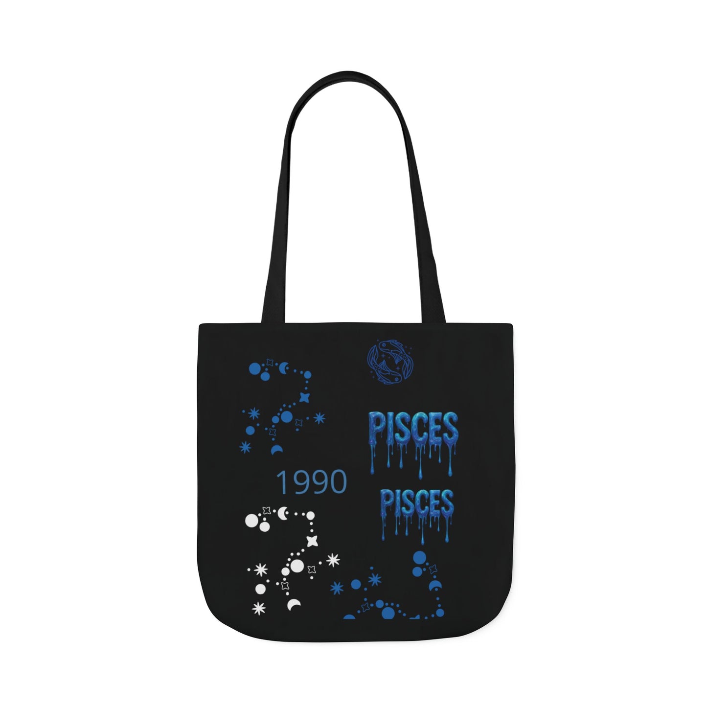 Personalized Zodiac D.O.B. Black Canvas Tote Bag