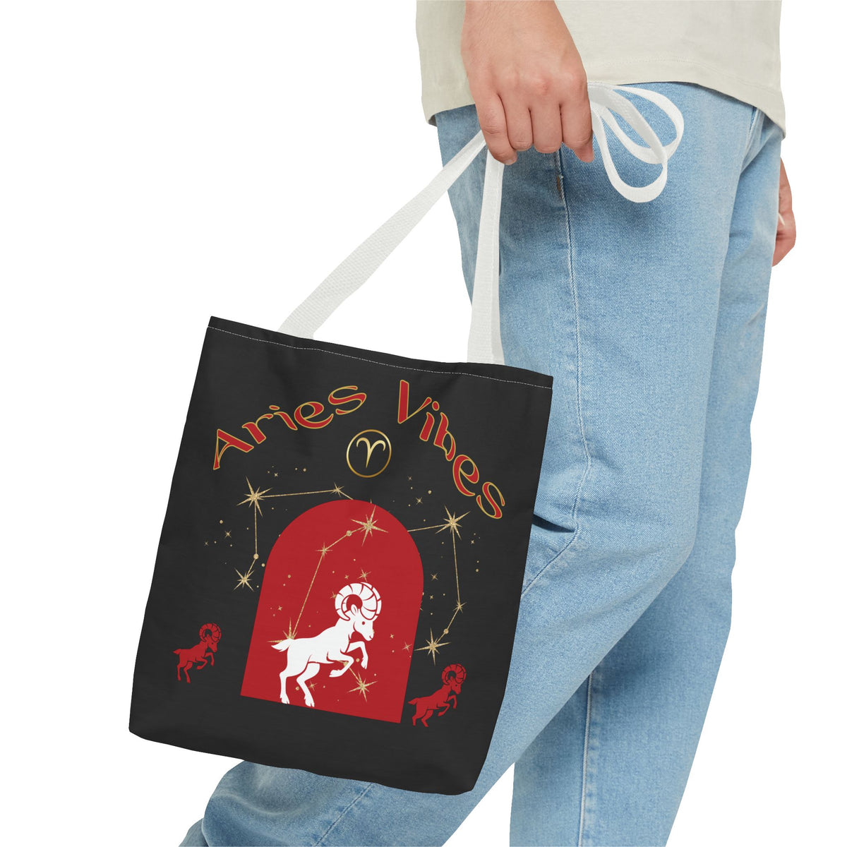 Personalized Initial & Birthdate Aries Vibes Black  Tote Bag — Zodiac Aries Horoscope Astrological Design (Born 1987)