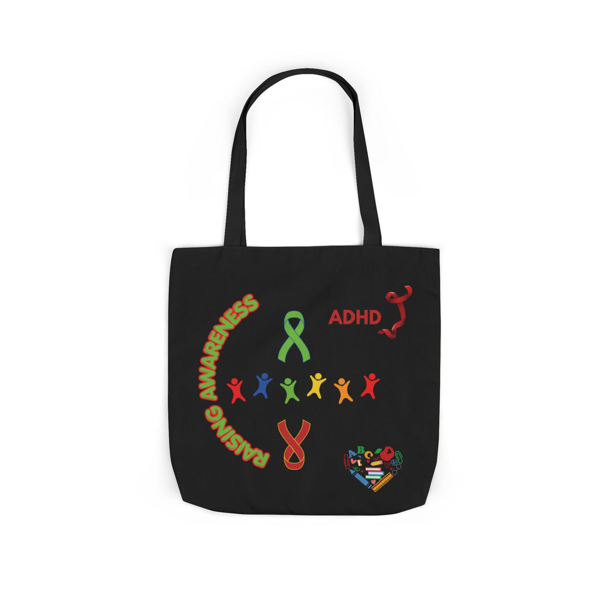 ADHD Awareness Rainbow Ribbon Canvas Tote with Personalized awareness year.