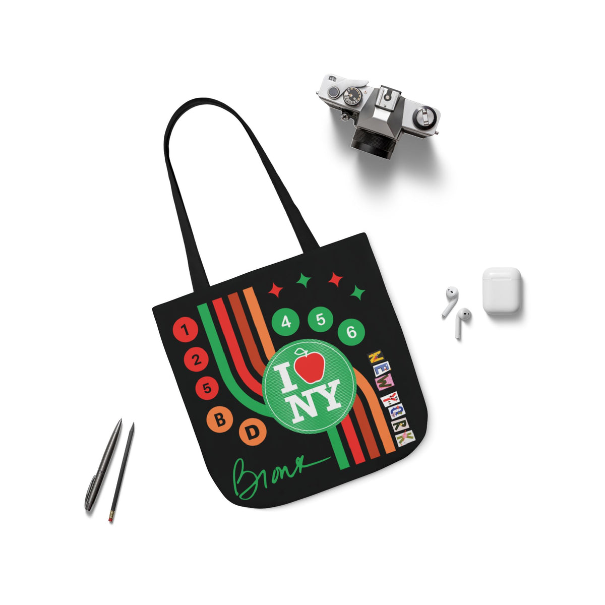 Personalized initial NY Retro Subway Canvas Tote — Colorful Graphic Market Bag
