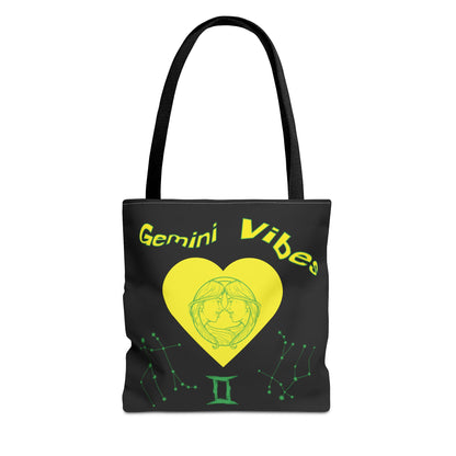Personalized Initial & D.O.B Gemini Vibes black Zodiac Tote Bag