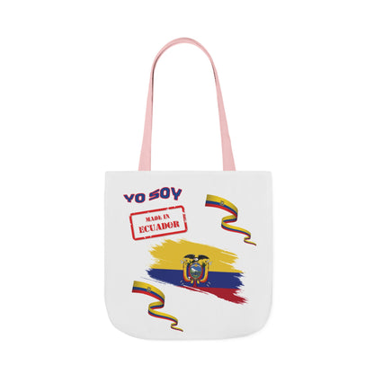 Ecuadorian Pride White Canvas Tote Bag with 5-Color Straps – Te Amo & Yo Soy Designs( Personalized Date of Birth & initials)