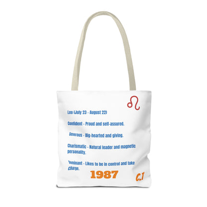 Personalized Year & Initial, Leo Vibes Zodiac White Tote Bag