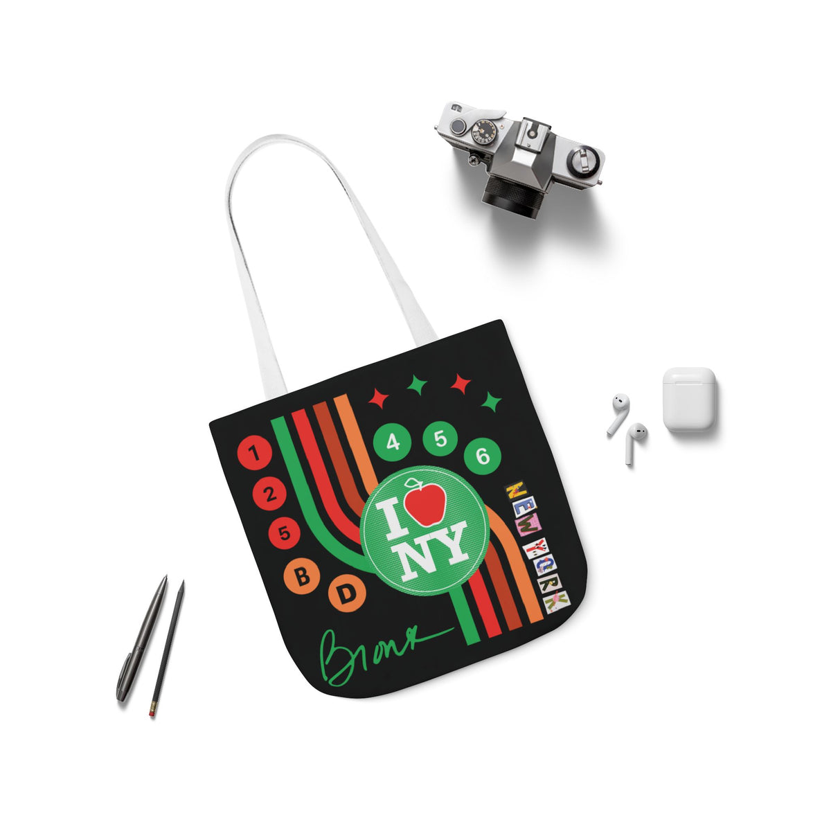 Personalized initial NY Retro Subway Canvas Tote — Colorful Graphic Market Bag