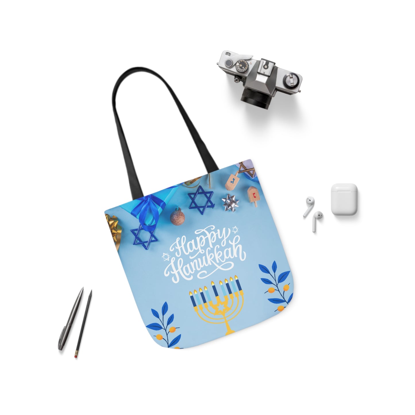 Blue and White Hanukkah Canvas Tote Bag