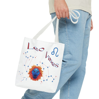 Personalized Year & Initial, Leo Vibes Zodiac White Tote Bag