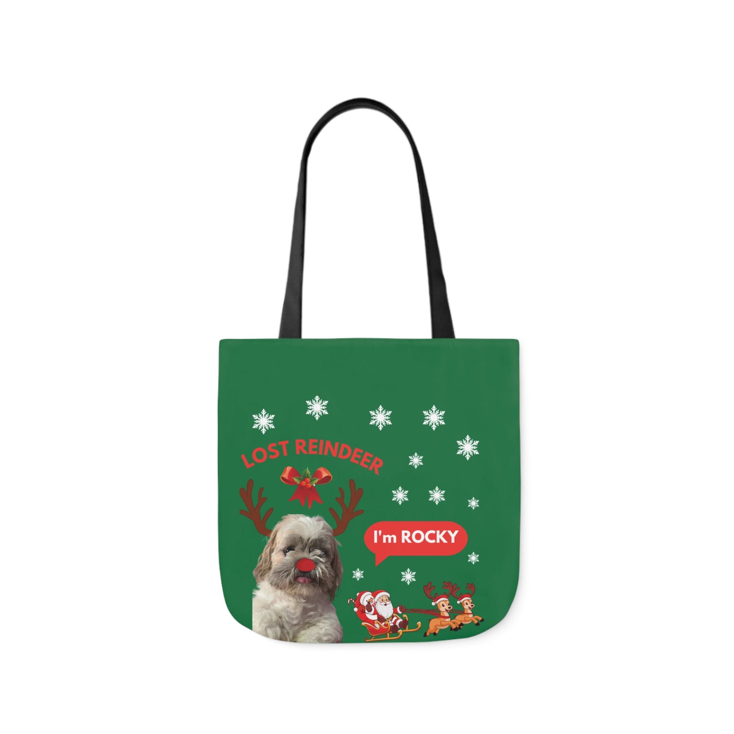 Green Christmas Personalized Dog Canvas Tote Bag