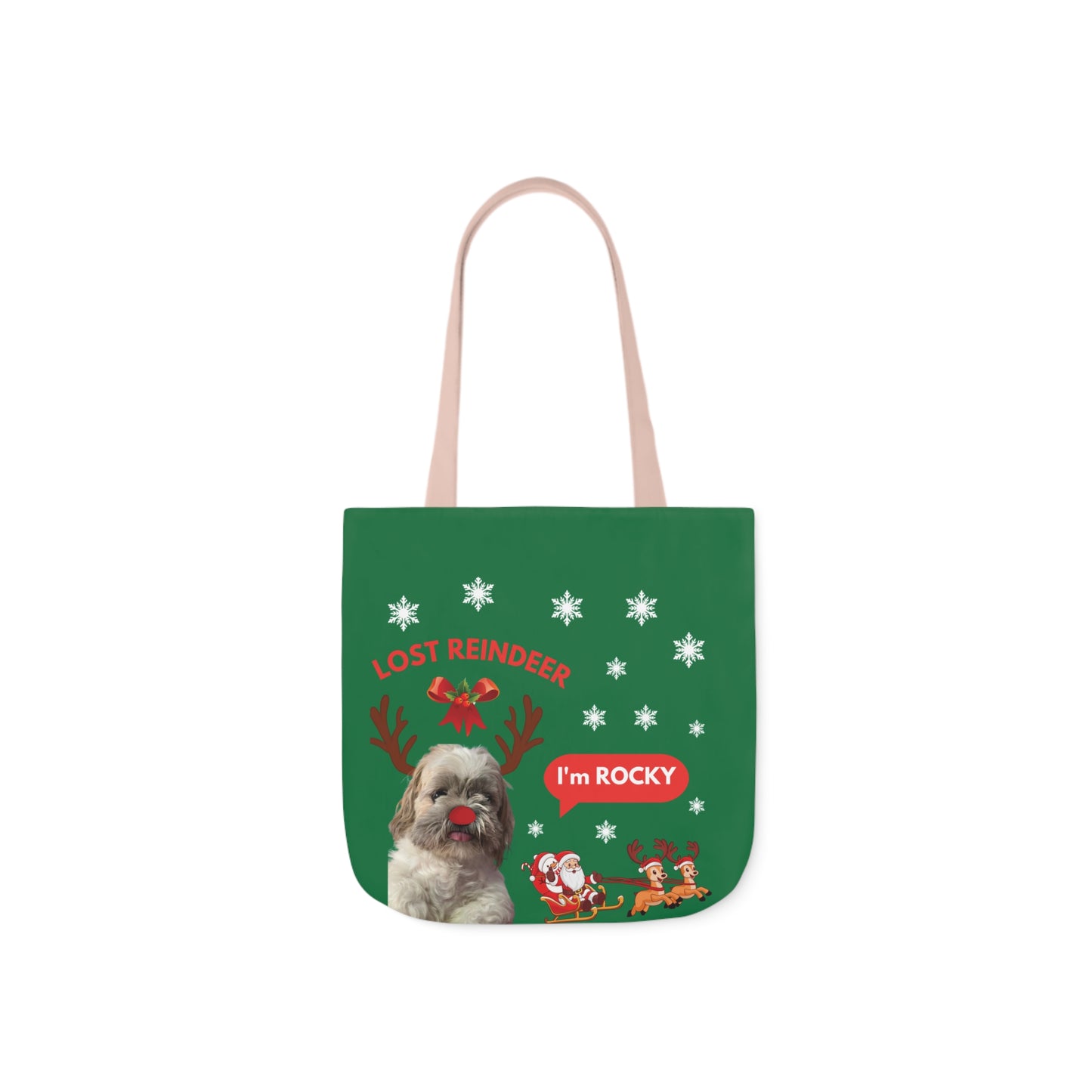 Green Christmas Personalized Dog Canvas Tote Bag