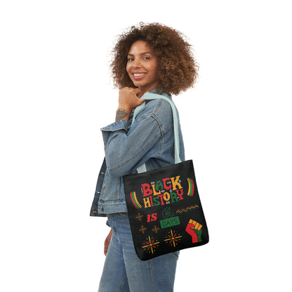 Black, Black History Graphic Design Canvas Tote Bag, 5-Color Straps
