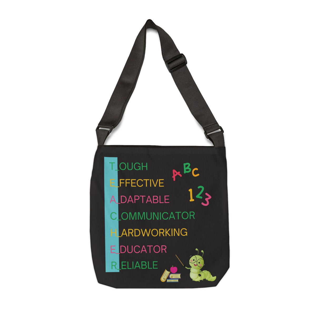 Personalized initial & Teaching Year Black Adjustable Tote Bag — 'Changing Lives Since 1997'