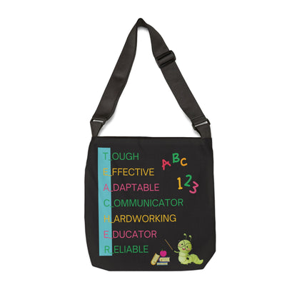 Personalized initial & Teaching Year Black Adjustable Tote Bag — 'Changing Lives Since 1997'