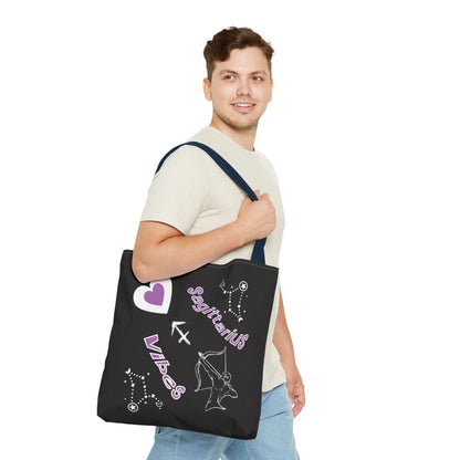 Personalized Initial & D.O.B Sagittarius Zodiac BlackCanvas Tote Bag