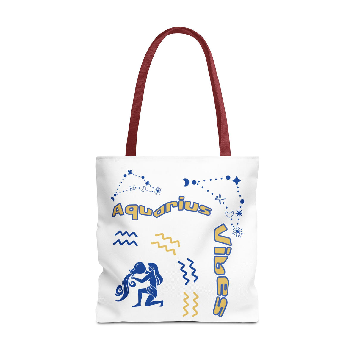 Aquarius Zodiac White Canvas Tote Bag — Personalized Birth Year & Initials