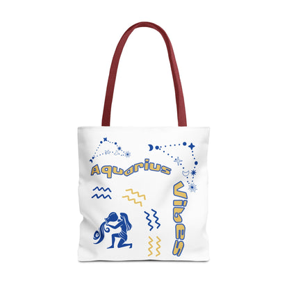 Aquarius Zodiac White Canvas Tote Bag — Personalized Birth Year & Initials