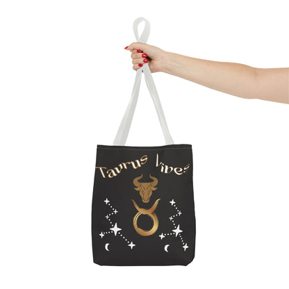 Personalized Taurus Vibes' Zodiac Canvas Tote Bag with Birth Year & Initials