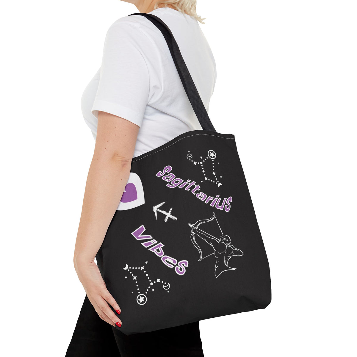 Personalized Initial & D.O.B Sagittarius Zodiac BlackCanvas Tote Bag