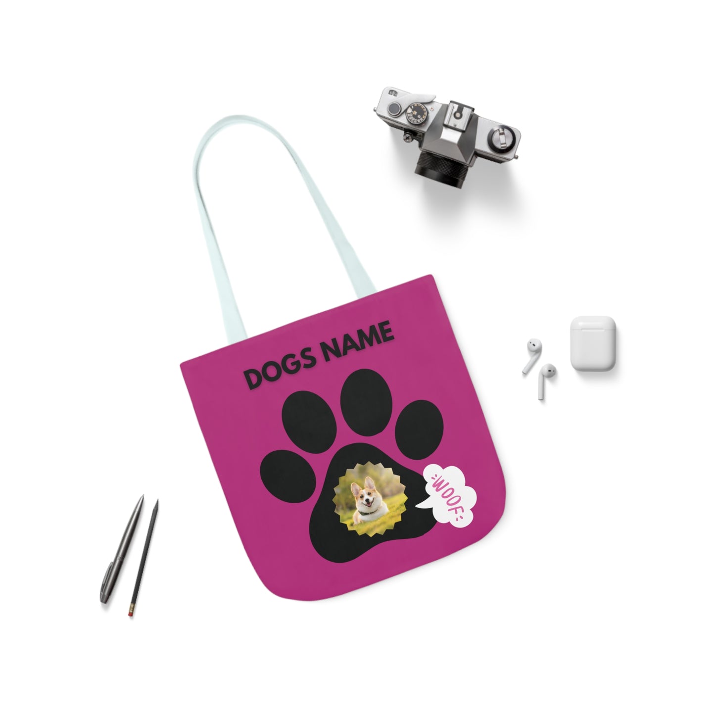 Pink Personalized Dog Canvas Tote Bag