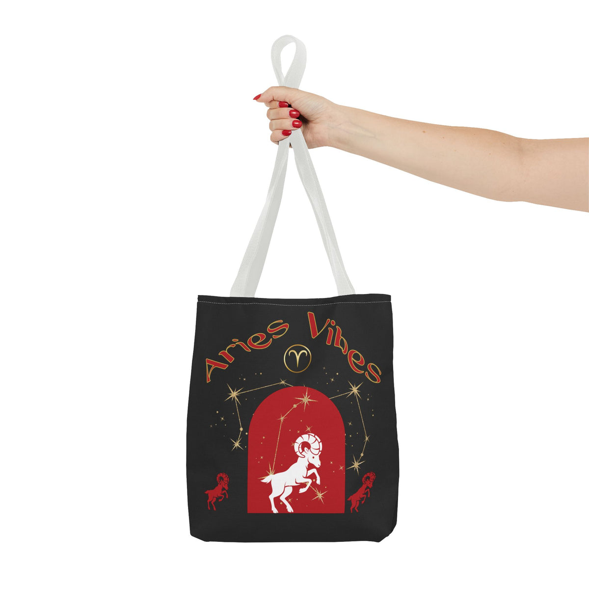 Personalized Initial & Birthdate Aries Vibes Black  Tote Bag — Zodiac Aries Horoscope Astrological Design (Born 1987)