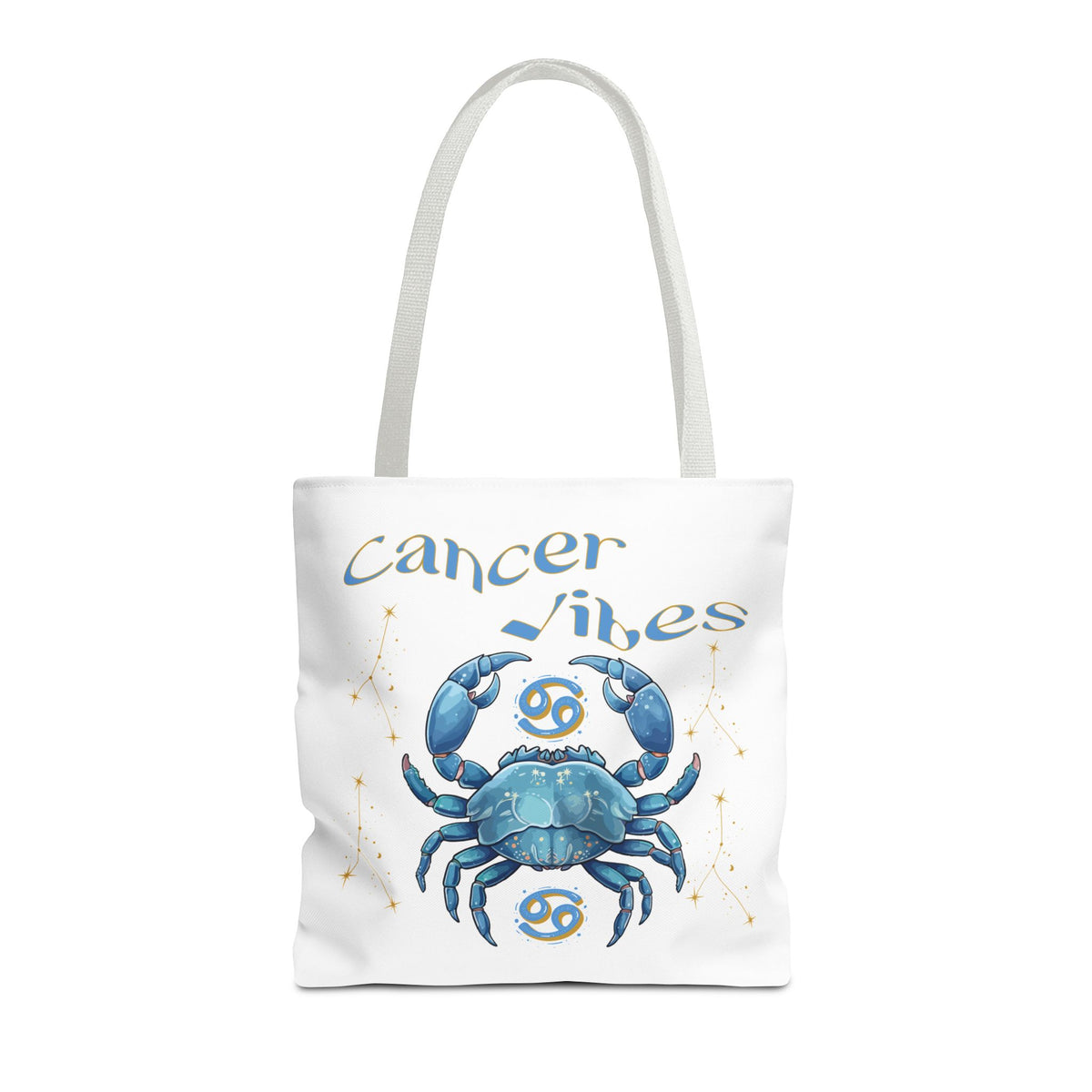 Personalized Initials & D.O.B Cancer Zodiac White Canvas Tote Bag – June 21–July 22 Astrology Gift