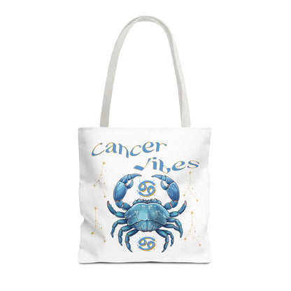 Personalized Initials & D.O.B Cancer Zodiac White Canvas Tote Bag – June 21–July 22 Astrology Gift