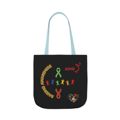 ADHD Awareness Rainbow Ribbon Canvas Tote with Personalized awareness year.