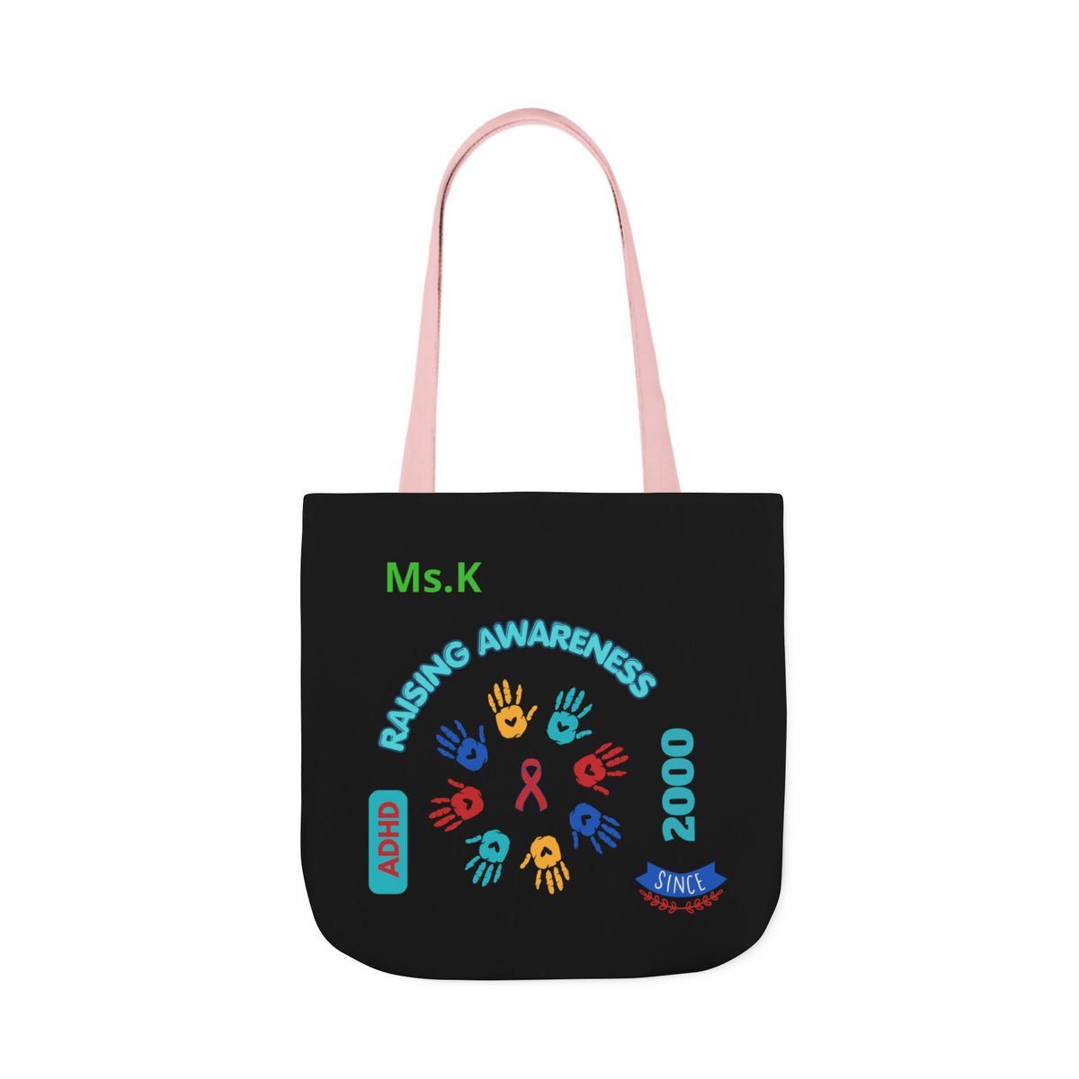 Autism Awareness Canvas Tote — Rainbow Handprints & Ribbon Design