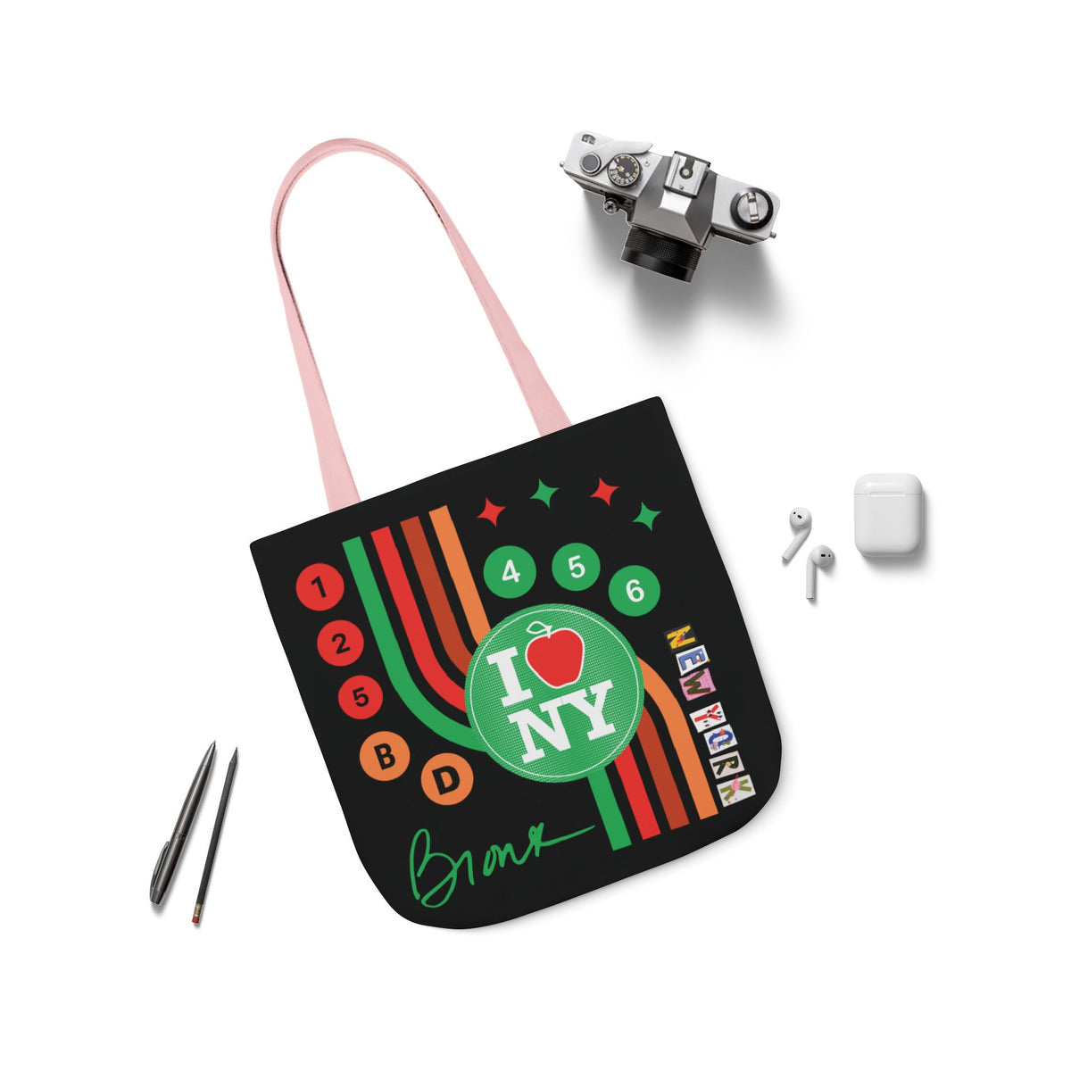 Personalized initial NY Retro Subway Canvas Tote — Colorful Graphic Market Bag