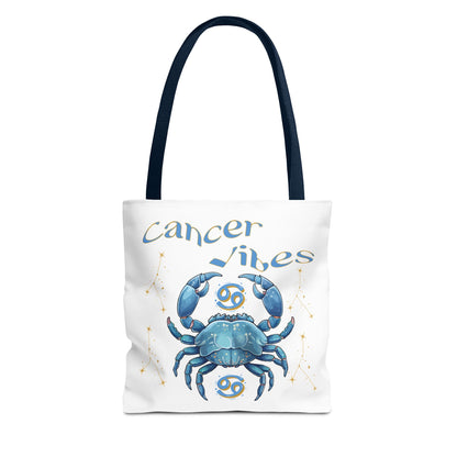Personalized Initials & D.O.B Cancer Zodiac White Canvas Tote Bag – June 21–July 22 Astrology Gift