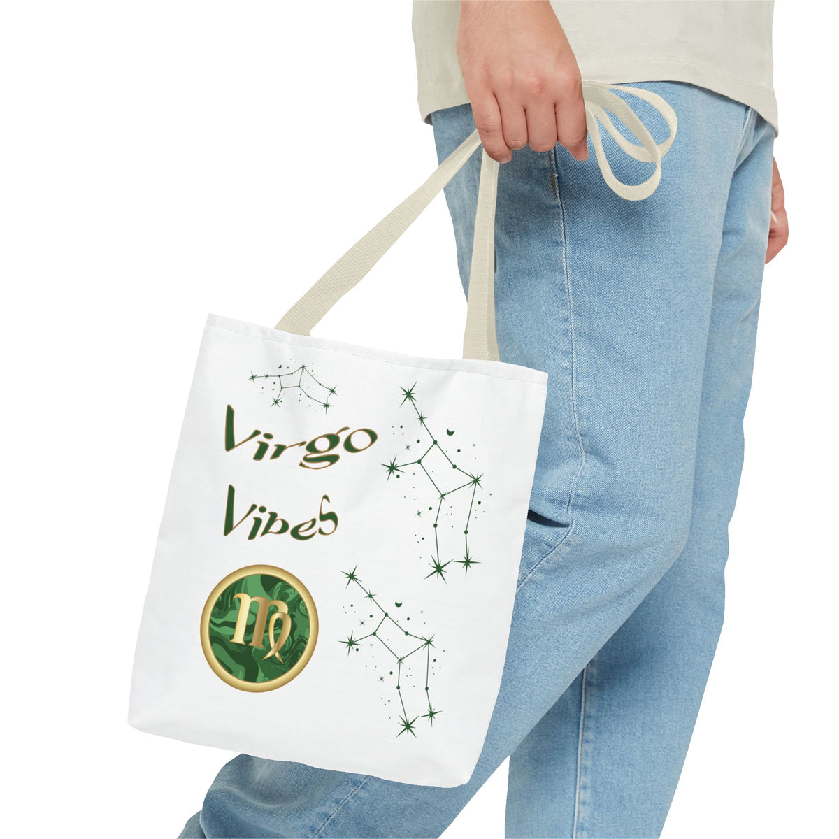Personalized Initial & D.O.B Virgo Vibes Zodiac White Tote Bag