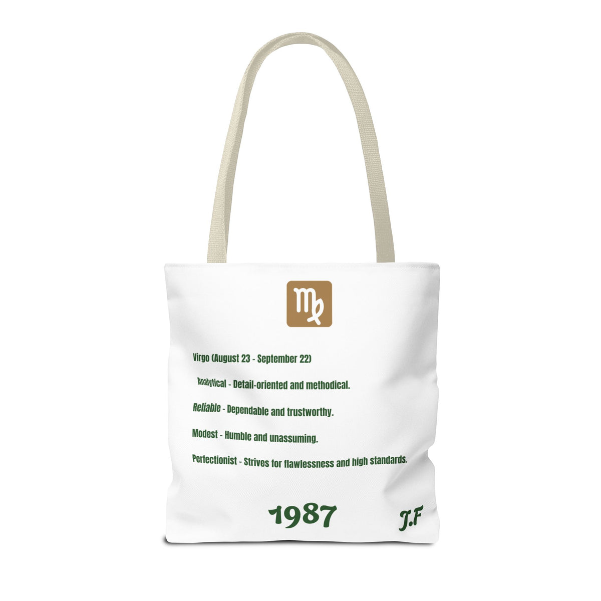 Personalized Initial & D.O.B Virgo Vibes Zodiac White Tote Bag