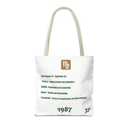 Personalized Initial & D.O.B Virgo Vibes Zodiac White Tote Bag