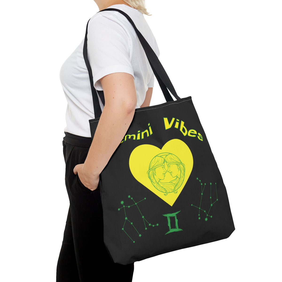 Personalized Initial & D.O.B Gemini Vibes black Zodiac Tote Bag