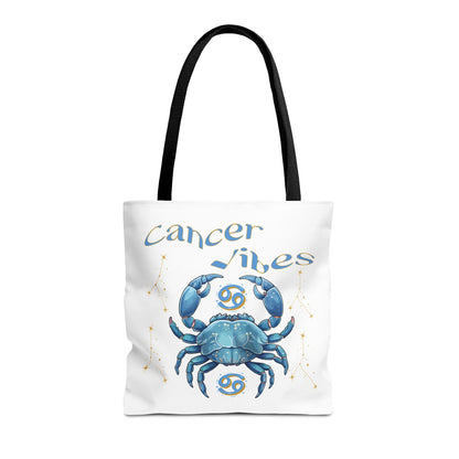 Personalized Initials & D.O.B Cancer Zodiac White Canvas Tote Bag – June 21–July 22 Astrology Gift