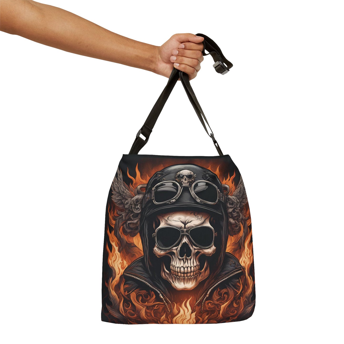 Black Adjustable Skull Biker Tote Bag