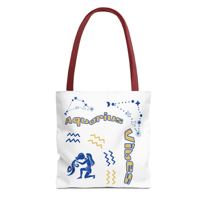 Aquarius Zodiac White Canvas Tote Bag — Personalized Birth Year & Initials