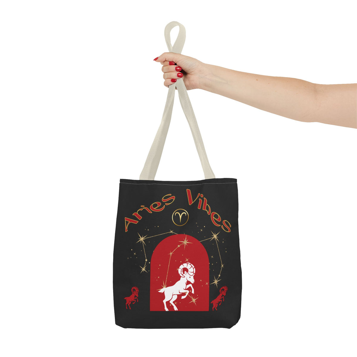Personalized Initial & Birthdate Aries Vibes Black  Tote Bag — Zodiac Aries Horoscope Astrological Design (Born 1987)