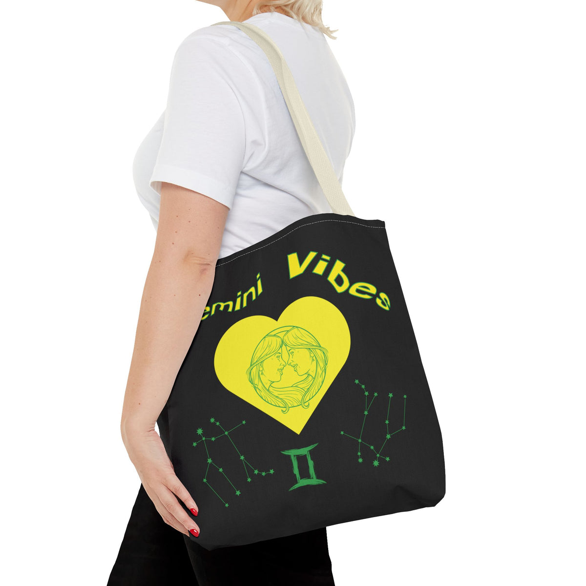 Personalized Initial & D.O.B Gemini Vibes black Zodiac Tote Bag