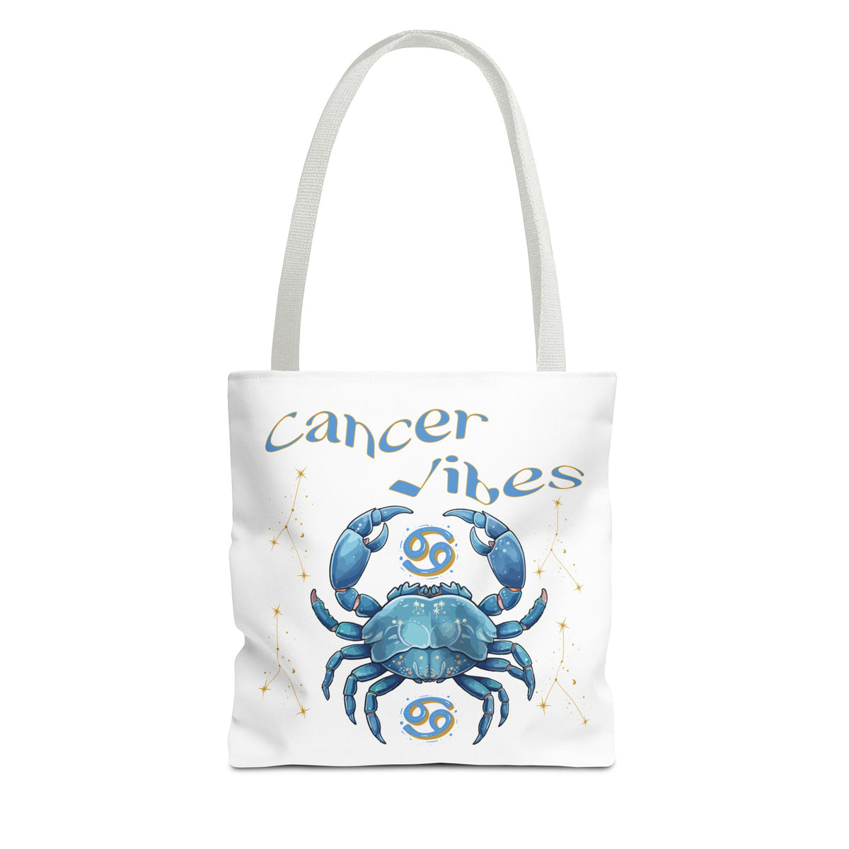 Personalized Initials & D.O.B Cancer Zodiac White Canvas Tote Bag – June 21–July 22 Astrology Gift