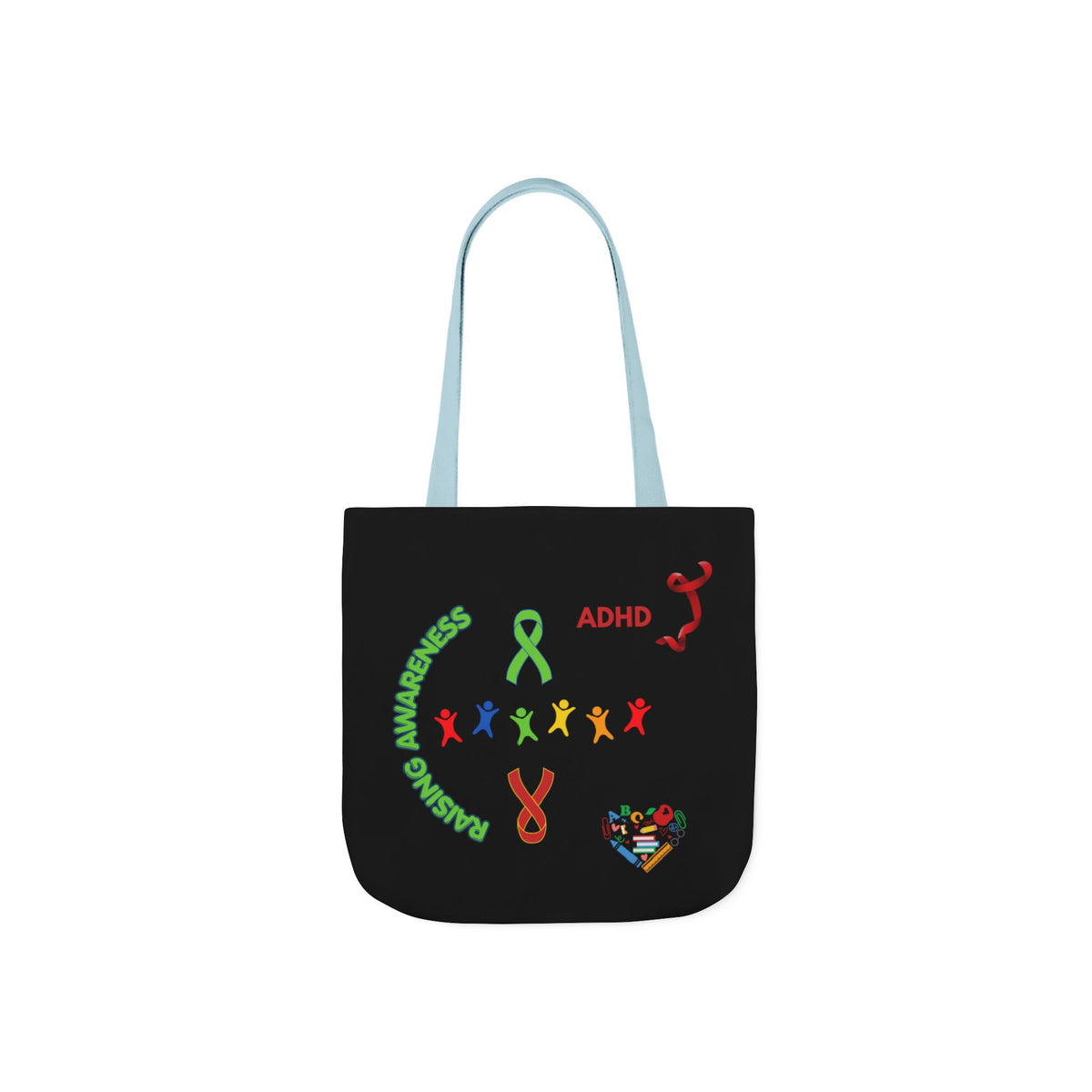 Autism Awareness Canvas Tote — Rainbow Handprints & Ribbon Design