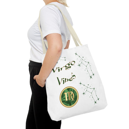 Personalized Initial & D.O.B Virgo Vibes Zodiac White Tote Bag