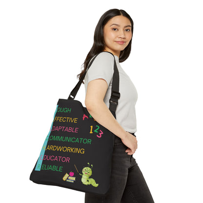 Personalized initial & Teaching Year Black Adjustable Tote Bag — 'Changing Lives Since 1997'