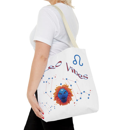 Personalized Year & Initial, Leo Vibes Zodiac White Tote Bag