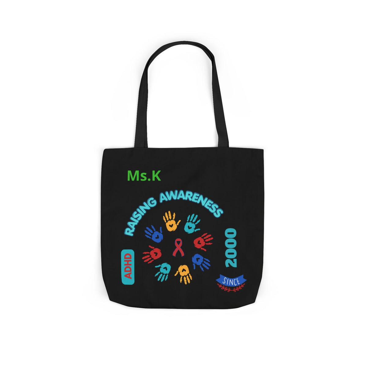Autism Awareness Canvas Tote — Rainbow Handprints & Ribbon Design