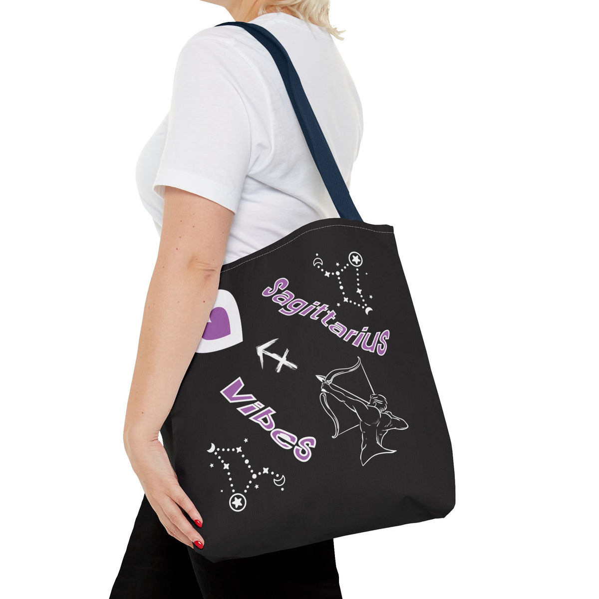 Personalized Initial & D.O.B Sagittarius Zodiac BlackCanvas Tote Bag