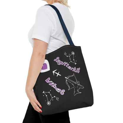 Personalized Initial & D.O.B Sagittarius Zodiac BlackCanvas Tote Bag