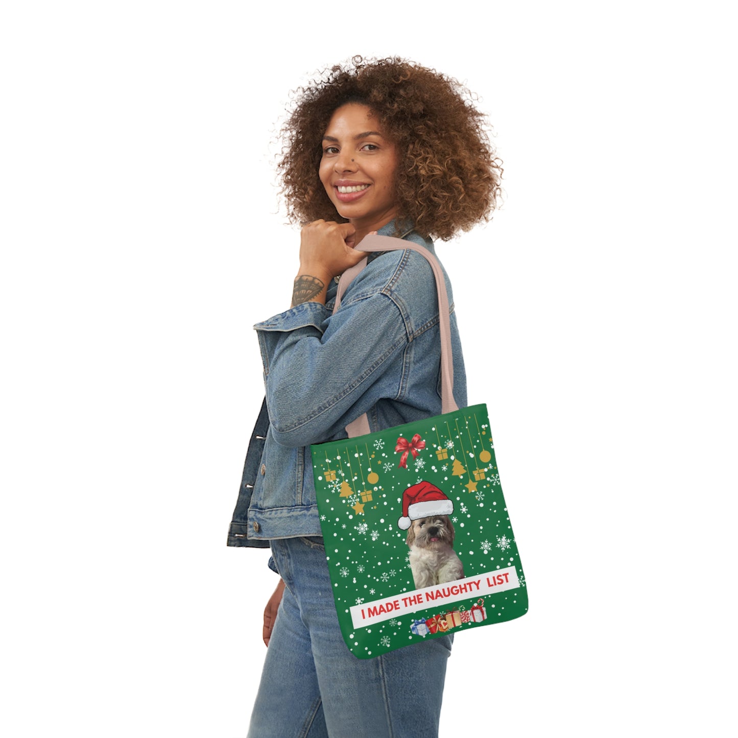 Green Christmas Personalized pet Canvas Tote Bag