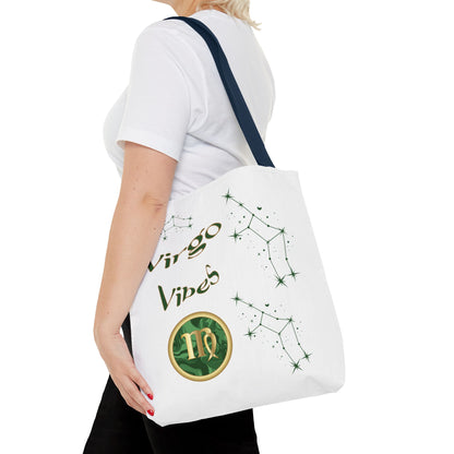 Personalized Initial & D.O.B Virgo Vibes Zodiac White Tote Bag