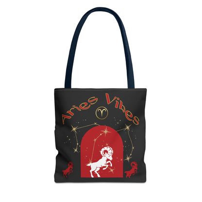Personalized Initial & Birthdate Aries Vibes Black  Tote Bag — Zodiac Aries Horoscope Astrological Design (Born 1987)