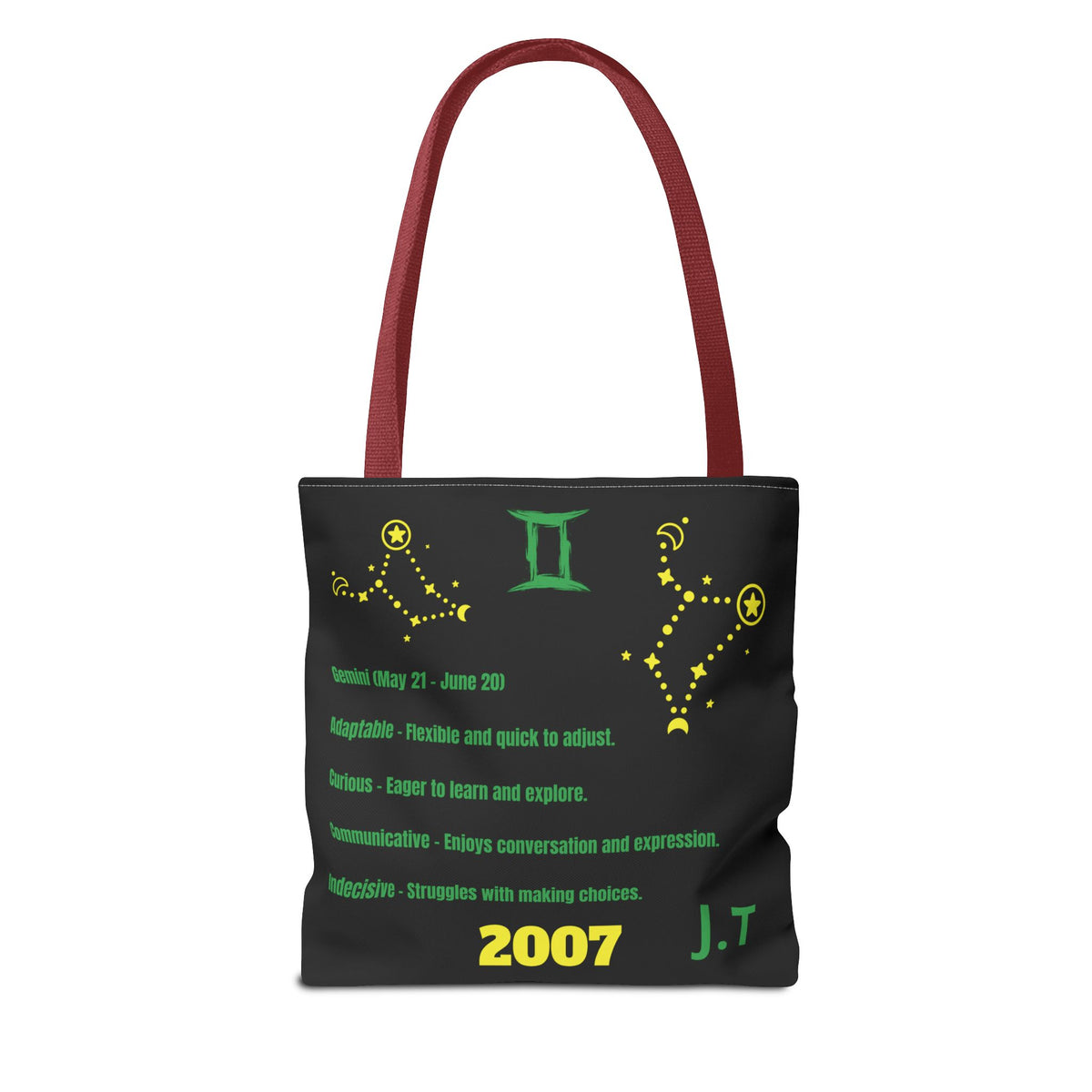 Personalized Initial & D.O.B Gemini Vibes black Zodiac Tote Bag