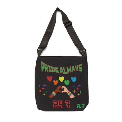 Personalzized Initial & D.O.B Pride Always Adjustable Tote Bag – Rainbow Hearts, 24/7 LGBTQ+ Celebration
